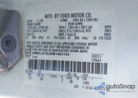 2021 Ford Transit Connect Xl z USA, uszkodzony, nr VIN NM0LS7E28M1493143